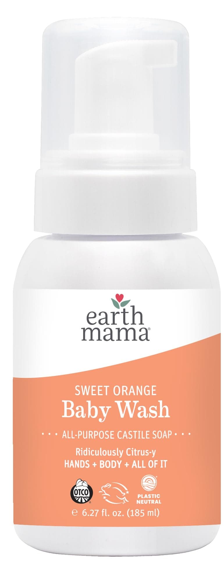 Earth Mama Sweet Orange Baby Liquid Wash Foaming Hand Soap, Organic All Purpose Body Wash for Sensitive Skin, Castile Soap with Coconut Oil, Shea Butter, Calendula, & Aloe, 5.3 fl oz
