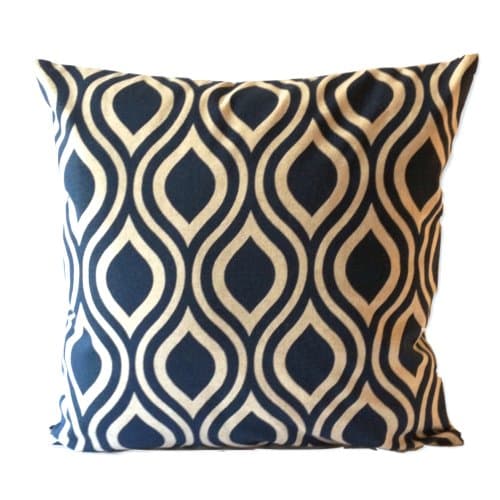 Nora Quinonez Set of 2 - Lattice Design Decorative Throw Pillows Covers -Medium Weight Cotton Print- Invisible Zipper Closure (Navy Blue/Tan, 16X16 Pillow Cover Only)
