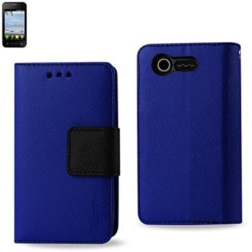 (BLUE) 2IN1 WALLET CASE FITTING CASE FOR LG Optimus Fuel L34C / LG OPTIMUS ZONE 2 -INTERIOR LEATHER-LIKE MATERIAL AND POLYMER COVER - Carrying Case - Retail Packaging+New SNK Stylus Touch Pen