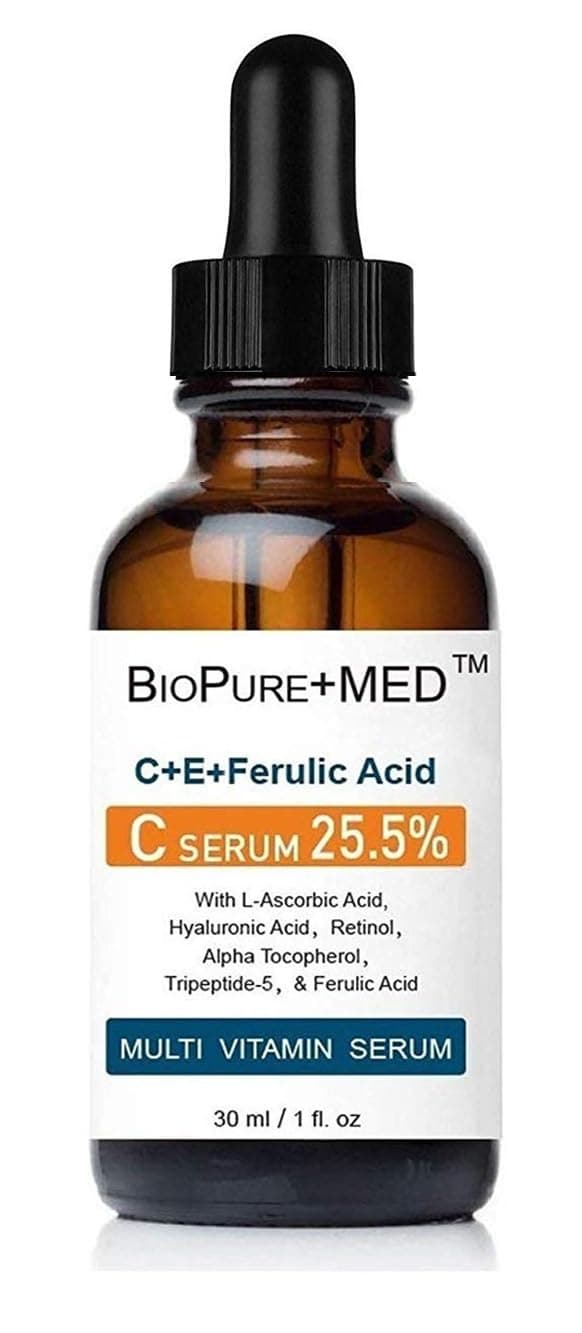BioPureMED 25% Vitamin CE+Ferulic Acid Serum for Face: Brightening Anti Wrinkle Serum with Tripeptide-5, Retinol, Hyaluronic Acid: Best Korean Organic Vitamin C Serum/Face Moisturizer for Face