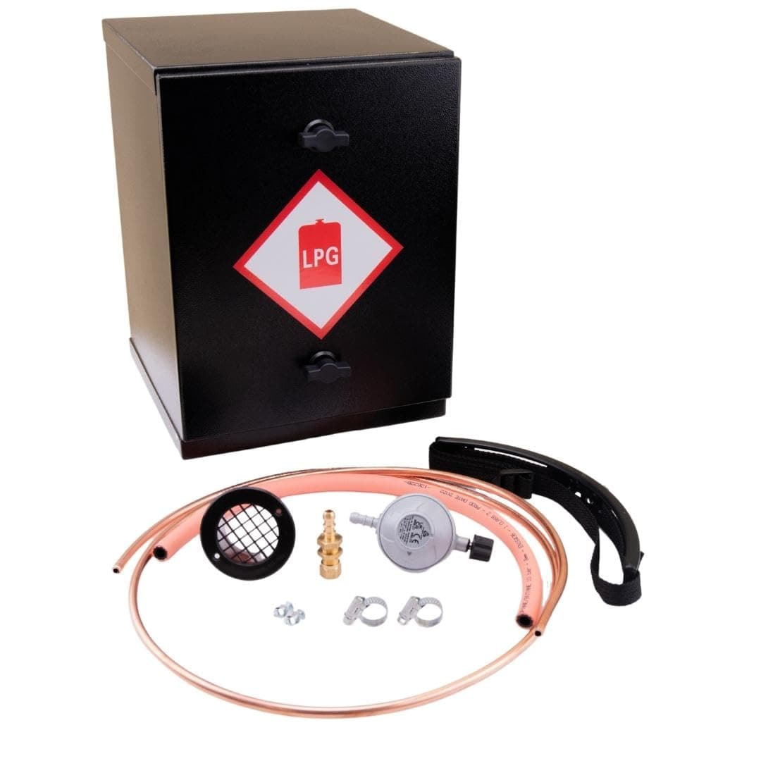 CAMPERVAN MOTORHOME STEEL GAS LOCKER KIT WITH CAMPING GAS REGULATOR - REMOVABLE FRONT - 340MM HIGH