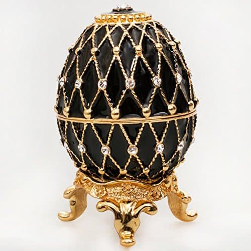 Russian Traditional Souvenir Gold Netting Fabergé Style Egg Jewelry Box