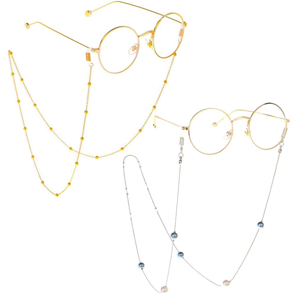 Eyeglass Chains for Women 2pcs Sunglasses Reading Glasses Strap Holder Cords Fashion Lanyards Eyewear Retainer (Gold Beads+Purple Beads, One Size)