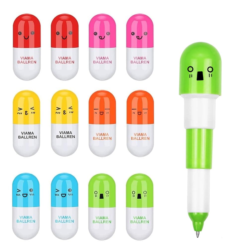 DECARETA Set of 24 6 Colours Mini Capsule Pens Pills Ballpoint Pen Extendable Capsule Retractable Ballpoint Pen for School Office