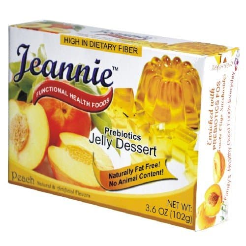 Jeannie Prebiotics 100% No Animal Content Gelatin-free Dessert [High Fiber & Vitamin C], Peach, 3.6oz Boxes (Pack of 12)