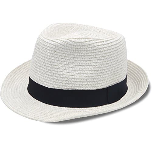 Stynice Panama Hat Foldable Fedora Hats for Women & Men Short Brim Straw Hats Beach Sun Hat for Summer Vacation Jazz 55-58cm