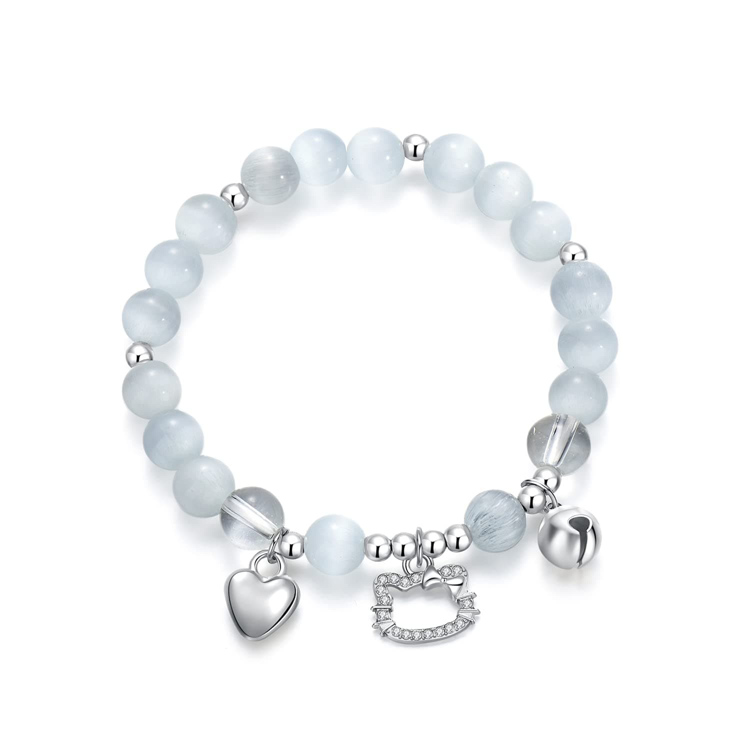 KURTCBKawaii Kitty Bracelet Y2k Gyaru Cute Moonstone Cat Friendship Bracelets Elastic Beaded BFF Bracelets for Women (1PC)