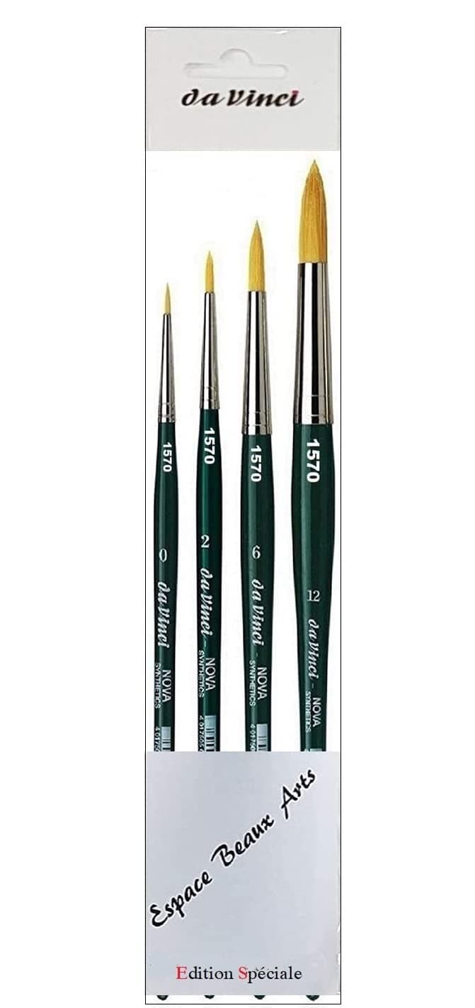DaVinci ESPACE BEAUX ARTSDa Vinci Serie 1570 Nova Synthetic Brush Round, Set 4pcs, no. 0,2,6, 12. for Watercolor, Oil and Acrylic Painting,Made in Germany
