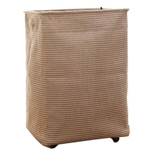 ZAMI Foldable Multi-Function Linen Striped Laundry Basket Bins on Wheels,Laundry Bag with casters and Handles (White)