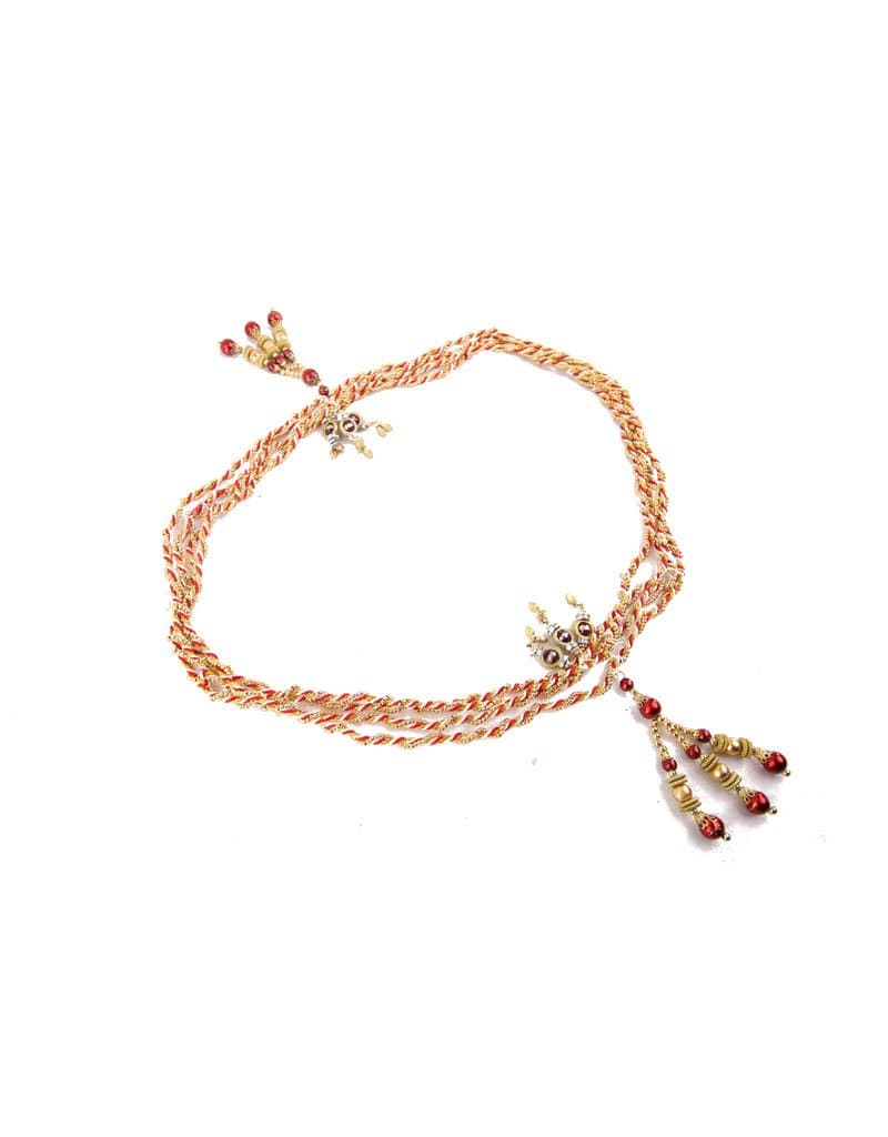 Funktionz Varmala, Hindu Pooja Ceremony Item (Red, Gold & White with Gold and Red Tussels)