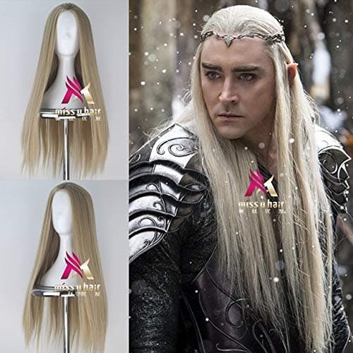 Movie Hobbit Thranduil The Lord of the Rings cosplay wig king of elf gold long straight wig Lee Pace hair costumes +wig cap One Size Thranduil