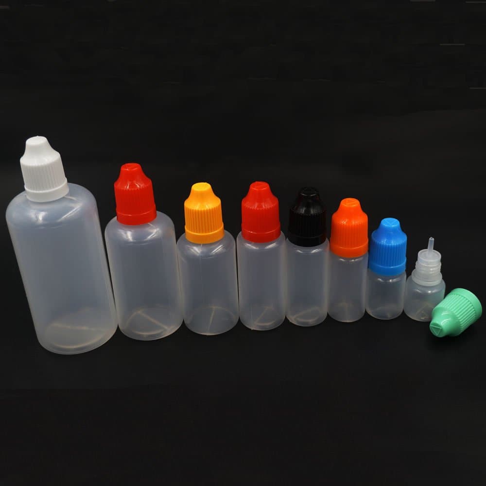 Bluemoona 20 Pcs - 20ml Empty Plastic Dropper Bottles Squeezable e-Juice E-Liquid Childproof Mix Colour Cap
