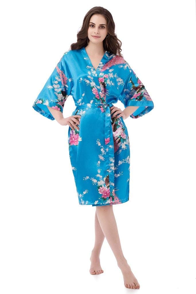 Kimono Robes for Women Floral Peacock Short Silk Bridesmaid Robes Wedding Party