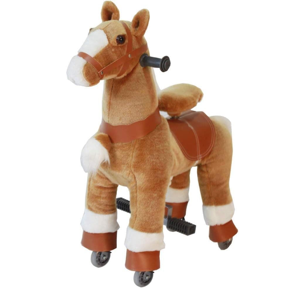 COOLBABY Ride On Horse Rocking Horse for Toddlers,Ride on Toy Plush Walking Pony Mechanical Riding Horse Small Size for Age 3-8（Size:S Brown and White）
