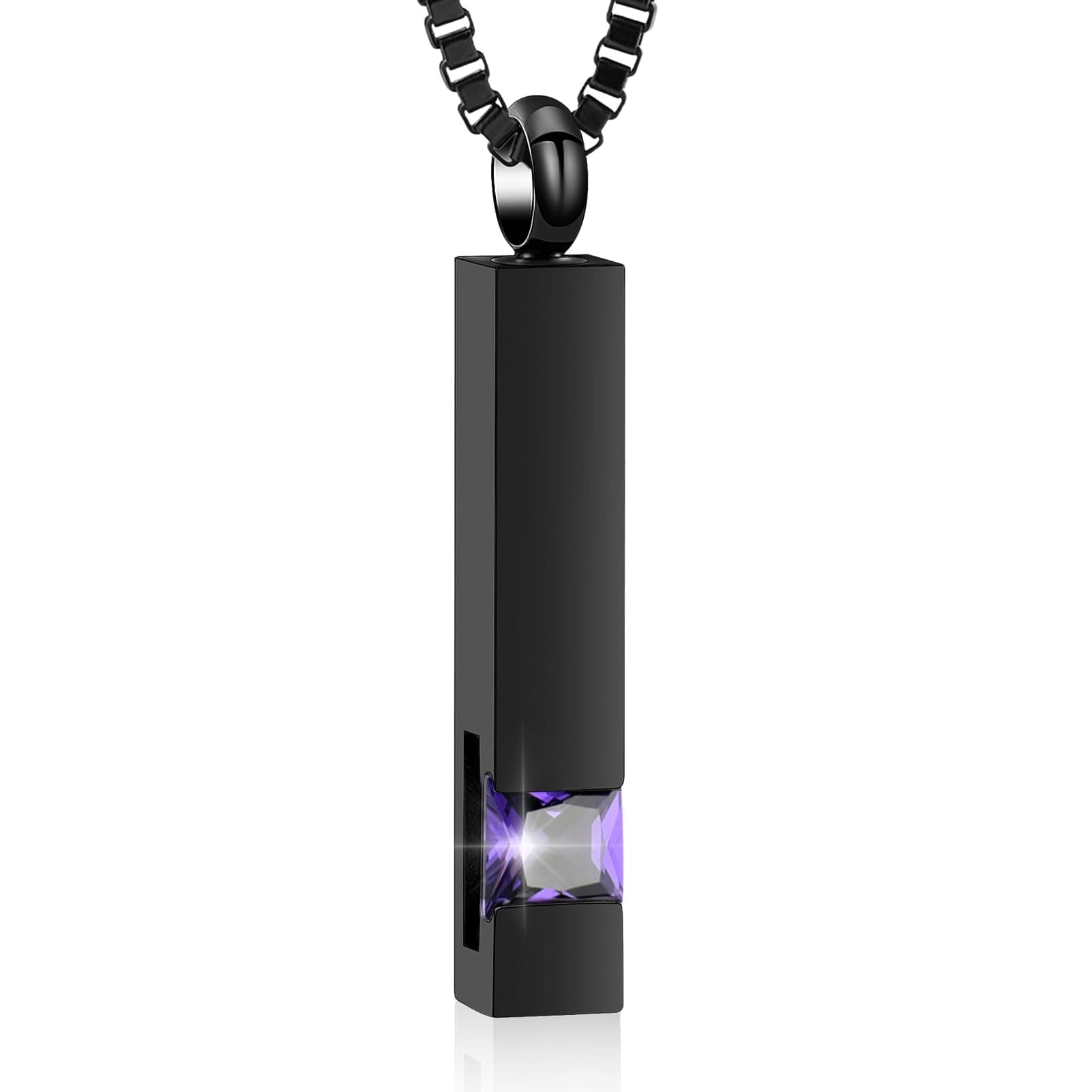 XSMZB Crystal Cremation Urn Jewelry Cube Memorial Ashes Necklace Pendant Keepsake- Black Birthstone Series