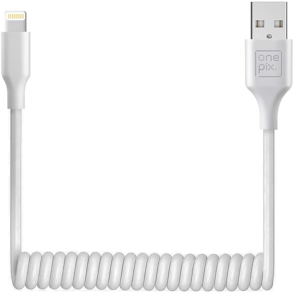 ONE PIX iPhone Charger Cable for Car (3 ft), MFi Certified Coiled Lightning Cable Compatible with iPhone 13Pro Max/13Pro/13/12Pro Max/12Pro/12/11/XS/XS Max/XR/X/8/8 Plus/iPad/iPod (White-2PC)