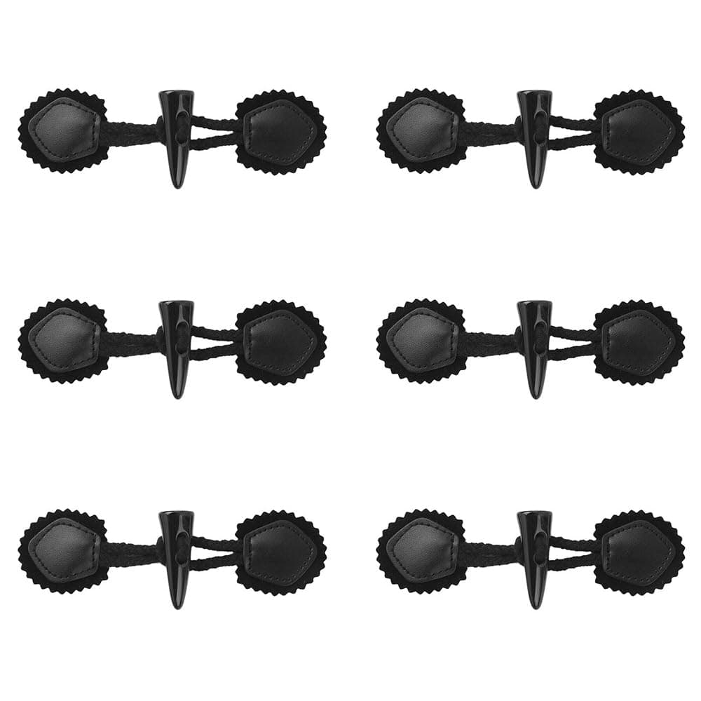 JKJF Pu Leather Sew-On Toggles Closures with Resin Horn Button Vintage Sew-on Toggles for Coat Cape Jacket Windbreaker Sweater Clothing Buttons Replacement Kit - 6 Sets Black