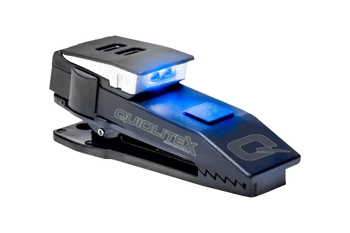 QUIQLITEX EMS Blue/White Hands-Free LED Pocket Light, 20-75 Lumens, Aluminum & Nylon Plastic Housing (USB Rechargeable)