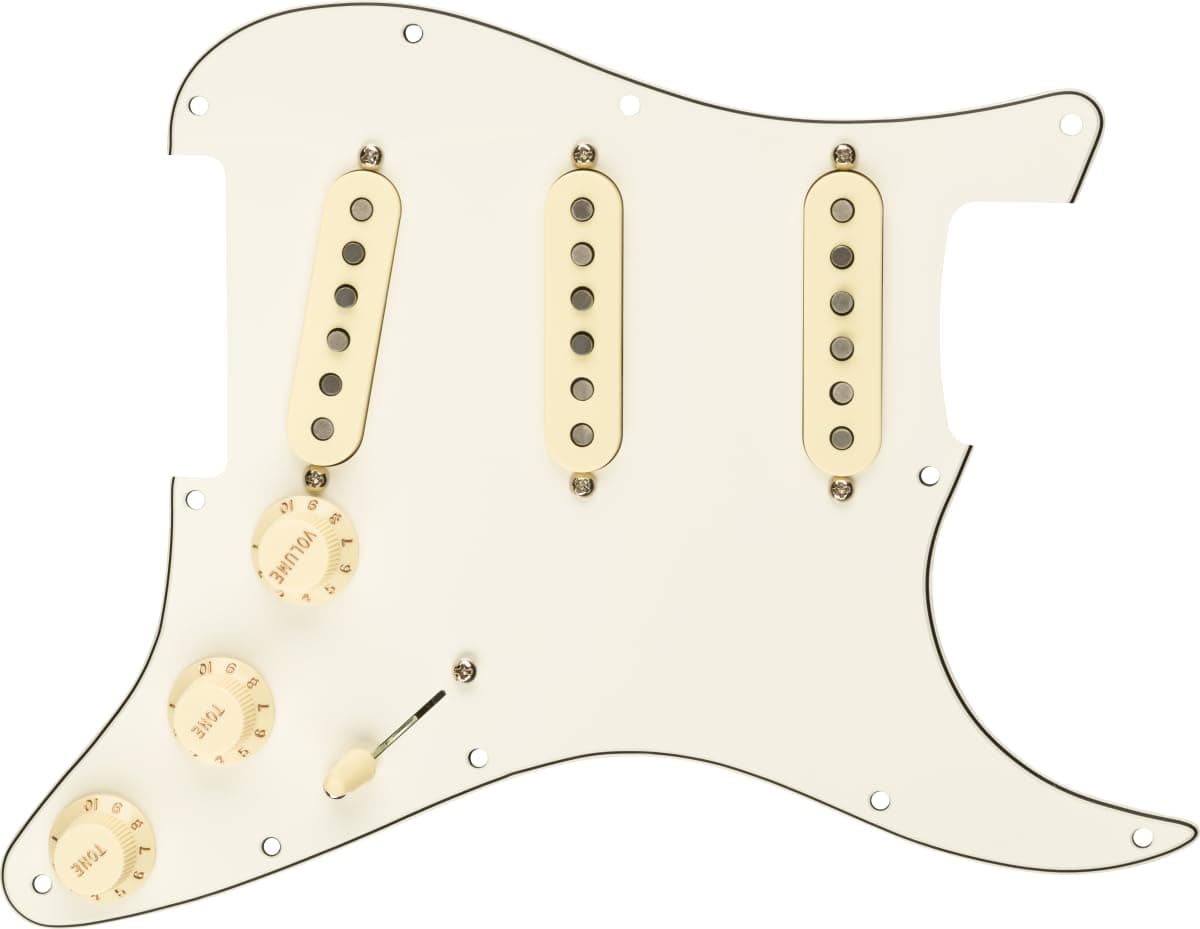 Pre-Wired Strat Pickguard, Custom Shop Fat 50's SSS, Parchment 11 Hole PG
