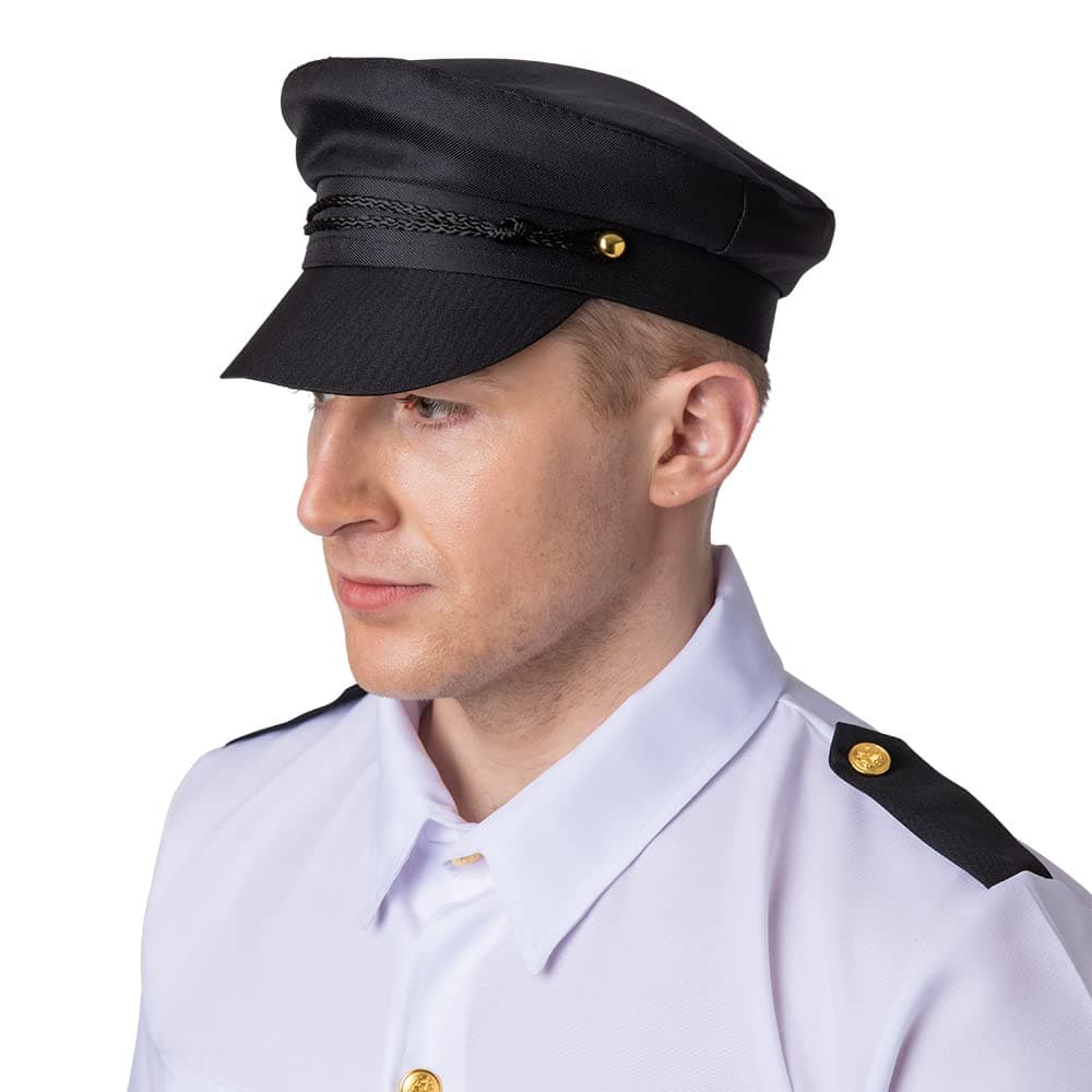 Adult Unisex Black Chauffeur Driver Cap Fancy Dress Hat Accessory
