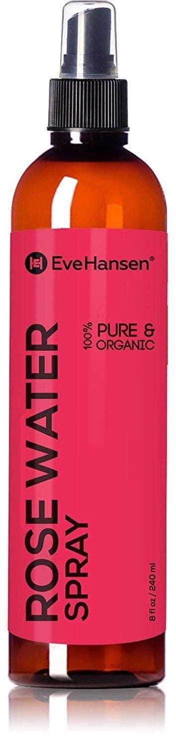 Organic Rose Water Spray By Eve Hansen - 1 Huge 8 Ounce Bottle Pure Rosewater Toner with Uplifting Floral Scent. Facial Toner for Skin and Eyes That Helps Balance PH, Soothes Puffy Eyes, and Redness