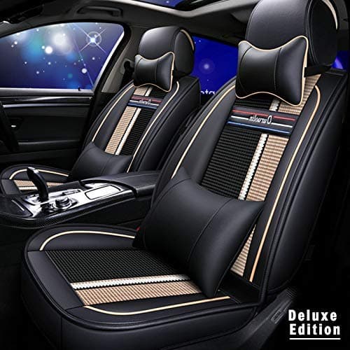 GulliveryCar Seat Cover 5 Seat,for X3 E83 2005-2010 2.0i 2.5i 3.0i 18d 20d 25d 30d 25i 30i Car Seat Protection,Luxury Waterproof Leather Full Set Pads with Headrest Lumbar Pillow Beige