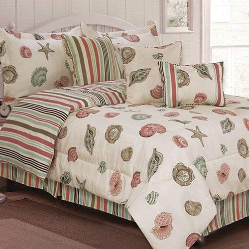 Island Living Seashells, Beach, Coral, Nautical King Comforter Set (7 Piece Bed in A Bag) + Bonus Homemade Wax MELT!