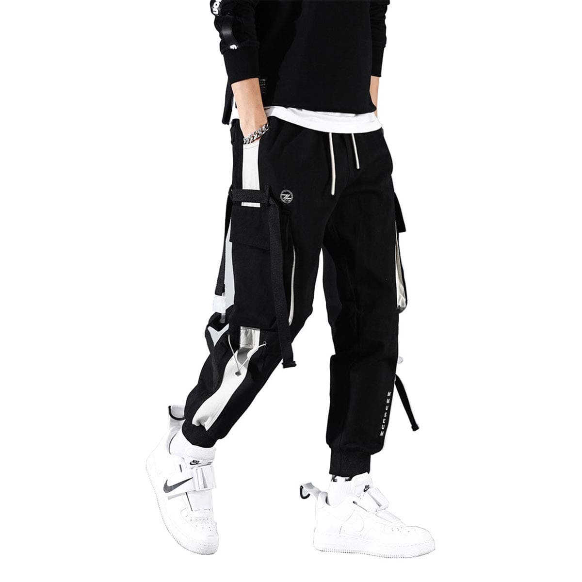 AstellarieMens Punk Cargo Pants Hip-hop Jogger Patchwork Popular Baggy Teachwear Pants