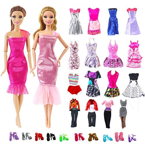 UCanaan 39 Items for 11” Ba-Girl Fashion Dolls Accessories10 Random Pattern Casual Dresses 10 Pairs Shoes 10 Hangers 5 Bags 4 Sling Clothes Birthday Xmas Gift