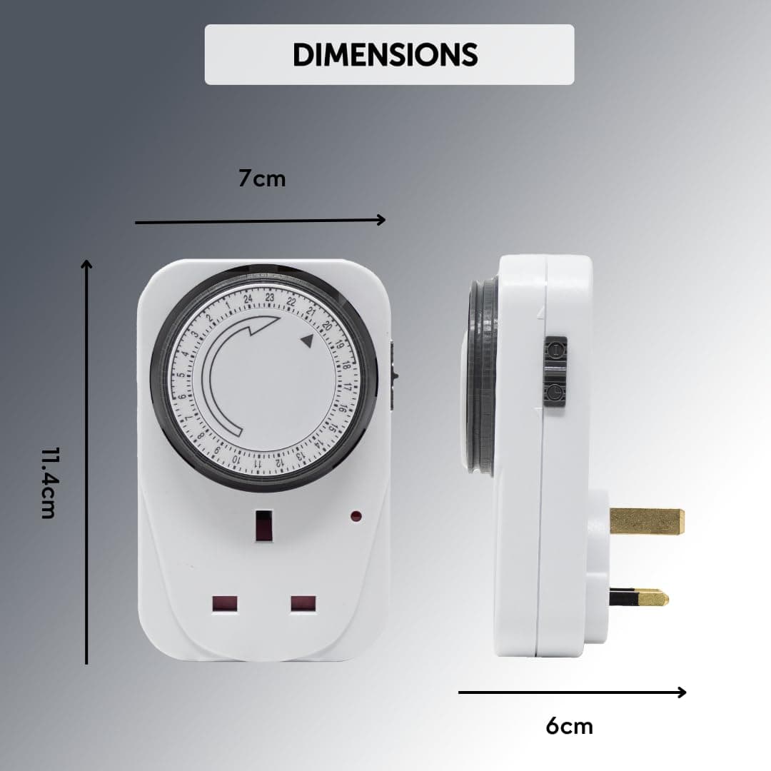 Defender 24 Hour Segment Timer Switch - Energy Saver Plug Standard Size - Plug-in Timer Socket Set - 240v 3 Pin Plug With Programmable Time Controller