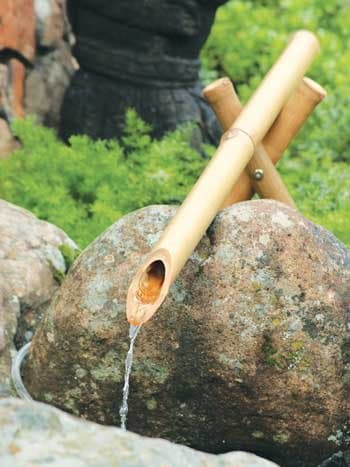 Bamboo Accents Water Fountain Kit, Backyard Pond Kit, 36” Outside Fountain and Waterfall, Smooth and Split-Resistant, Kakehi Design DIY Zen Bamboo Fountain