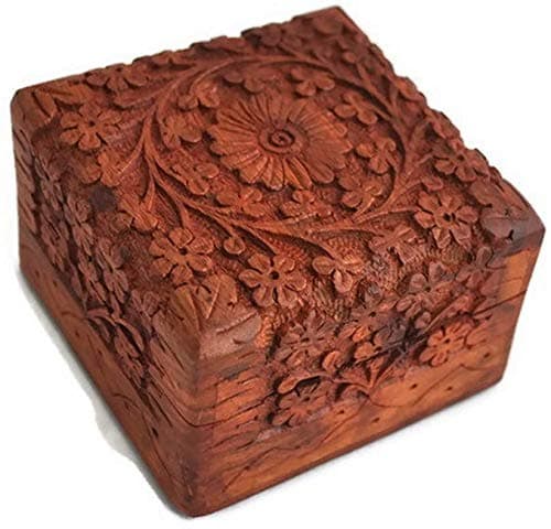 Unique Wooden Handicrafts Handmade Wooden Jewellery Box For Women Jewel Organizer Square Elephant Décor 4X4 Inch(Gift For Raksha Bandhan)