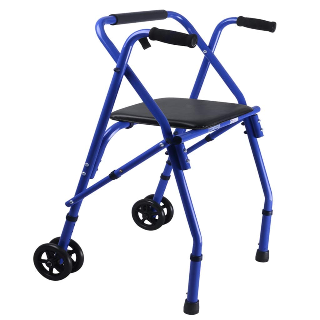 BZEI-WALKERS Transport Rollator Walker with Seat and Wheels - Folding Walker and Transport Chair, Lightweight, Blue