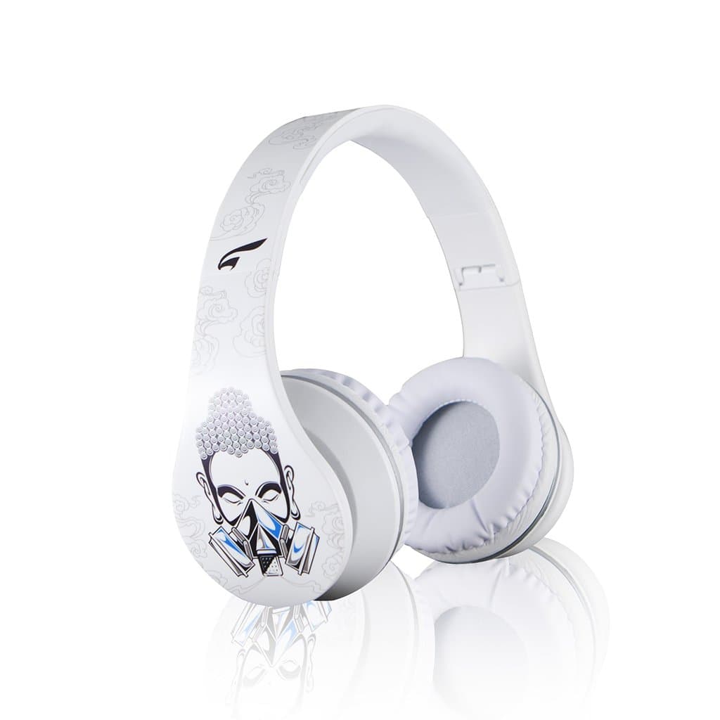 Urban Zen Fashion Headphones with Full Size Hard Carrying Case / Travel Bag - Buddha White
