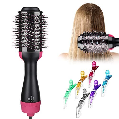 Hair Dryer Brush, 3 in 1 One Step Hair Dryer and Styler Volumizer Hot Air Brush with 6 Colorful Hair Clips for Hair Dry Straighten Curl and All Hairstyle Need