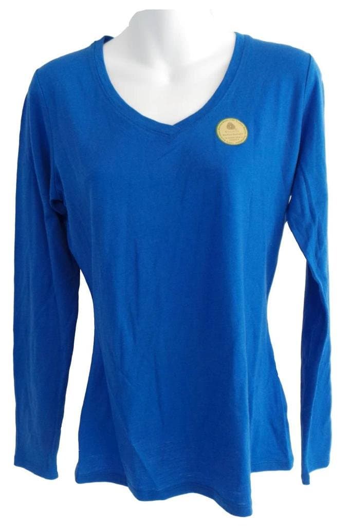 Womens 100% Merino Wool V-Neck Shirt Blue XXL 860492