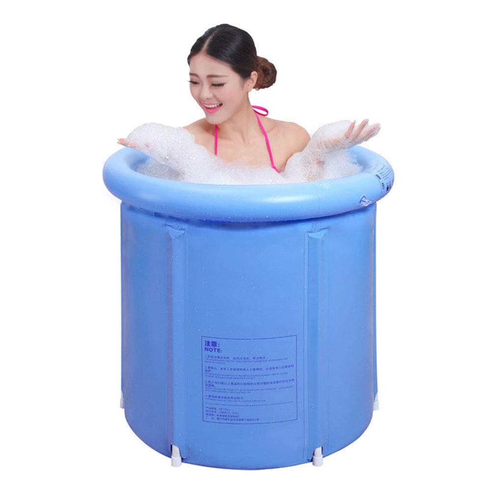 Portable Plastic Bathtub Big, Japanese Soaking Bath Tub for Shower Stall, Inflatable Flexible Adult Size Foldable Blue
