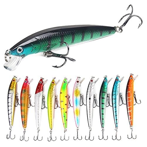 10pcs 3D Artificial Minnow Fishing Lures Baits,Minnow Fishing Lures Crankbaits Set Fishing Hard Baits Swimbaits Boat Topwater Lures for Trout Bass Perch Fishing