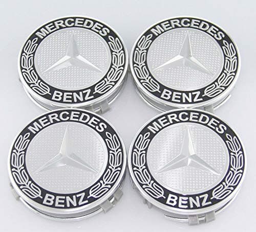 puzhanyou Wheel Center Caps for Mercedes Benz 75mm - Wreath Cover Chrome Emblem (4Pcs) (Black)