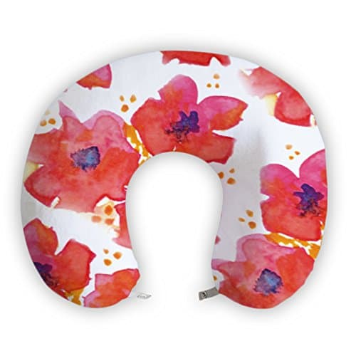 EnjoyIt Hot Red Flowers U-Shape Neck Pillow with Soft Nap Surface and Memory Foam Insert