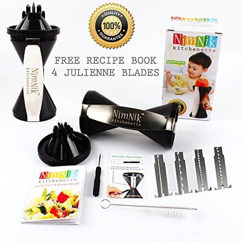 NimNik Kitchenette Vegetable Spiral Slicer Bundle with Japanese Steel Julienne Blades - Black