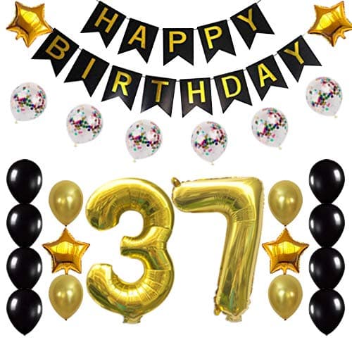 Liphontcta 37th Birthday Decorations Party Supplies Happy 37th Birthday Confetti Balloons Banner and 37 Number Sets for 37 Years Old Party(Gold)