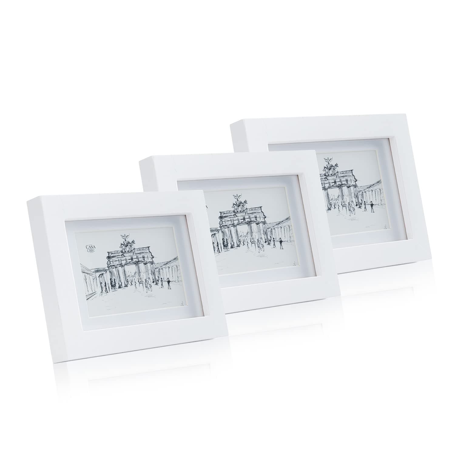 Casa Chic Picture Frames, 14 x 9 cm White Photo Frame, Standing/Wall Mounted Photo Frames For Home, Vertical/Horizontal Display, Real Glass & Wood, Passepartout Poster Frame, Picture Frame (3 Pack)