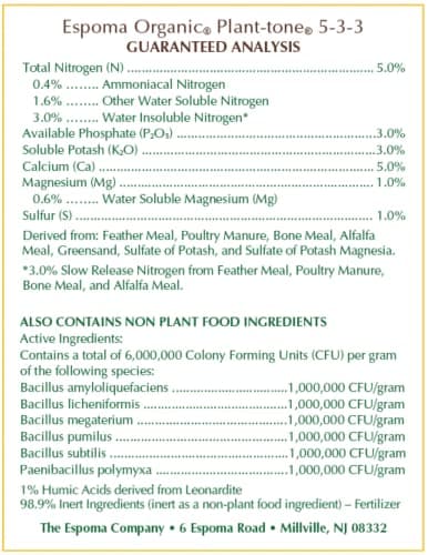 Faslie Espoma Organic Plant-Tone 5-3-3 Natural & Organic All Purpose Plant Food; 4 lb. Bag; The Original Organic Fertilizer for All Flowers, Vegetables, Trees, and Shrubs. Pack of 2 PT4