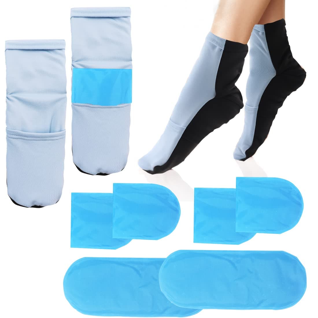 Cold Therapy Stocks Reusable Gel Frozen Stockings Slippers for Feet Heels Injures Swellin chemotherapy Pain Relief for Ankle (Blue)