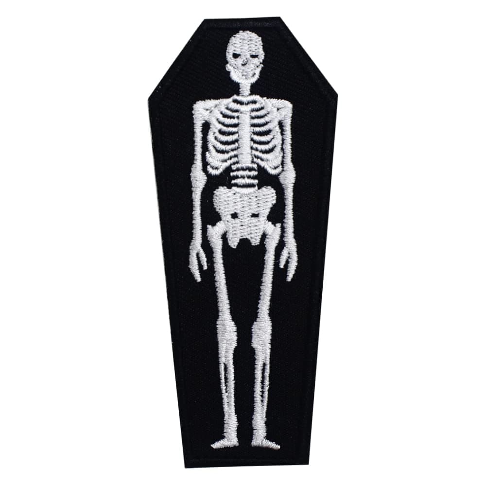 Skull Human Skeleton Bones Gothic Horror Embroidered Sew Iron-on Patch Funny Punk Biker Emblem Armband Badge Applique for Backpacks Clothing (Black), 4X10CM/1.6X4INCH