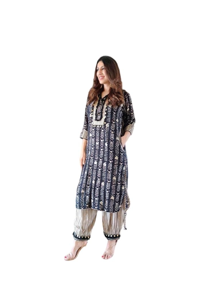 Afghani Style Indian Straight Kurti Pant for Women, Designer Salwar Kameez Set, Readymade Festive Party/Ethnic Wear Suit,Ethnic,Handmade,Vintage (Size-38), Blue, 38