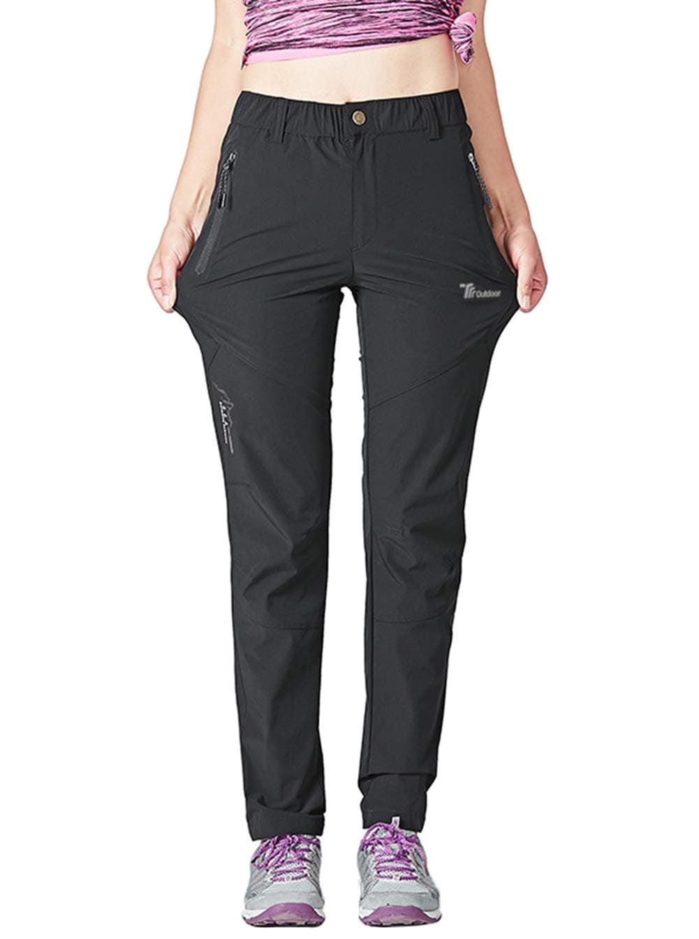 Womens Outdoor Walking Hiking Trousers Lightweight Quick Dry Water Resistant Trekking Pants with Zipper Pockets