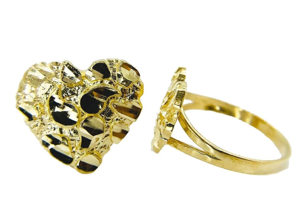 Rough Textured Cookie Nugget Heart Rings 18k Gold Plated Brass