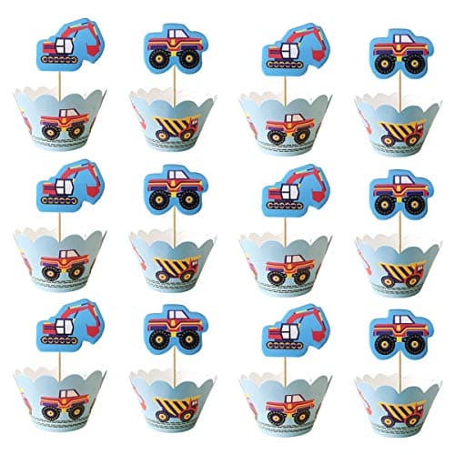 24 pcs cartoon car truck excavators Cupcake Toppers choose boy birthday party decoration supplies